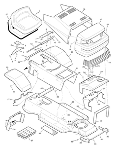 Chassis And Hood Diagram and Parts List for 38702X8E 1996 Briggs and Stratton Lawn Tractor